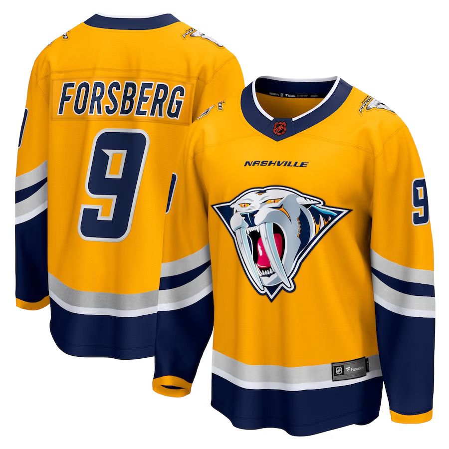 Men Nashville Predators #9 Filip Forsberg Fanatics Branded Yellow Special Edition Breakaway Player NHL Jersey
